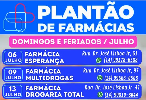 Plantão de Farmácias – Domingos e Feriados em Piratininga