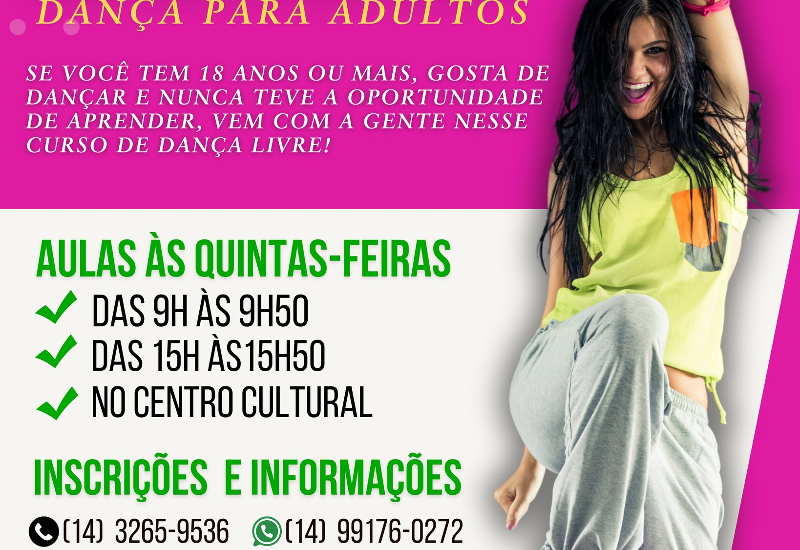 INSCRIÇÕES ABERTAS!  Curso de Dança para Adultos – 